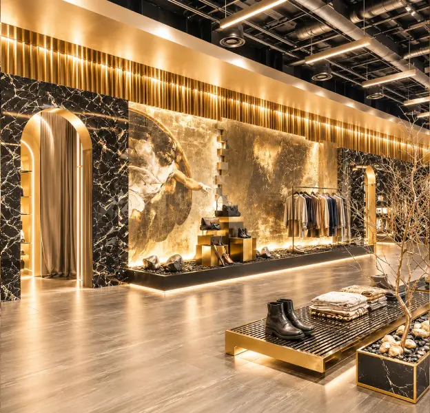 Custom retail display systems designed for maximum product visibility and luxury shopping