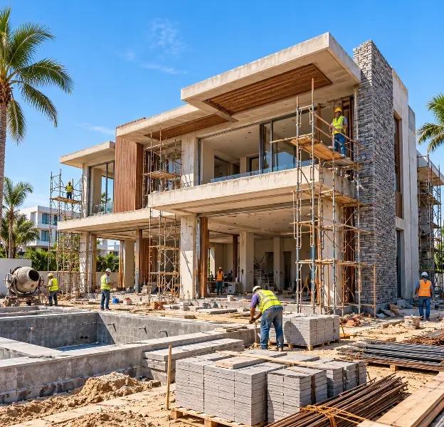 Villa construction with quality structural work and finishing