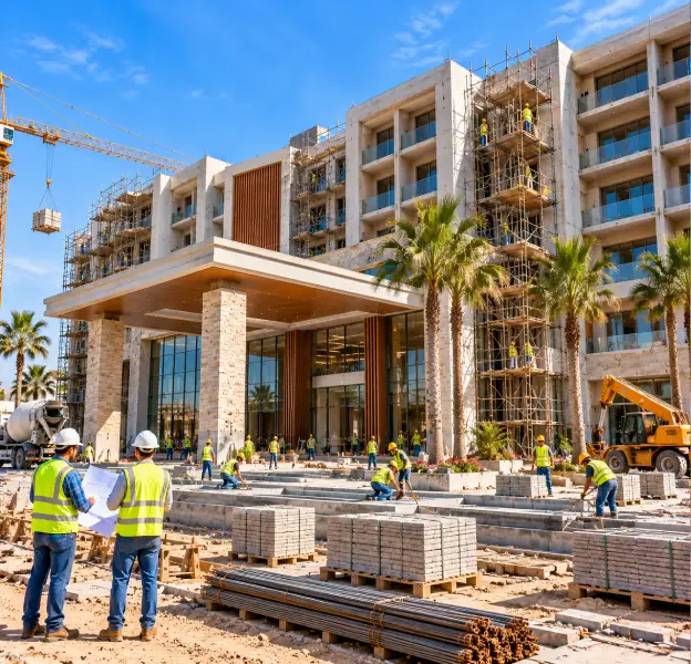 Thoughtfully planned hotel guest rooms, reception, dining, and common areas